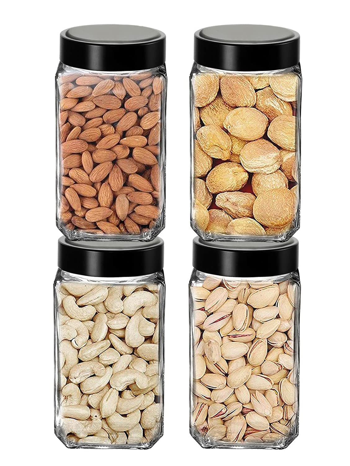 Feelopie Piramal Glass Square Clear Jars&Containers For Kitchen Pantry,Snacks,Masala,Honey,Pickles,Cookies,Dry Fruits,Coffee Bea